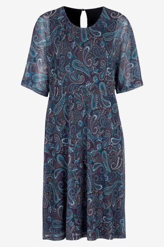 Midi φόρεμα με print σε μπλε σκούρο χρώμα
